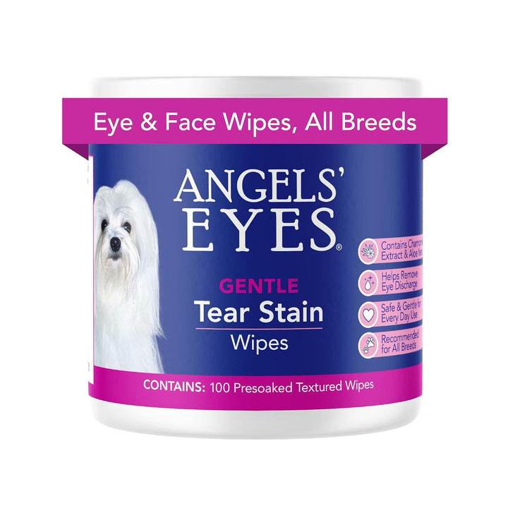 Gentle Tear Stain & Pet Eye Wipes for All Dogs & Cats Textured Grooming Wipes Remove Discharge & Mucus, Reduce Tear Stains, Hypoallergenic with Aloe & Chamomile, 100Ct