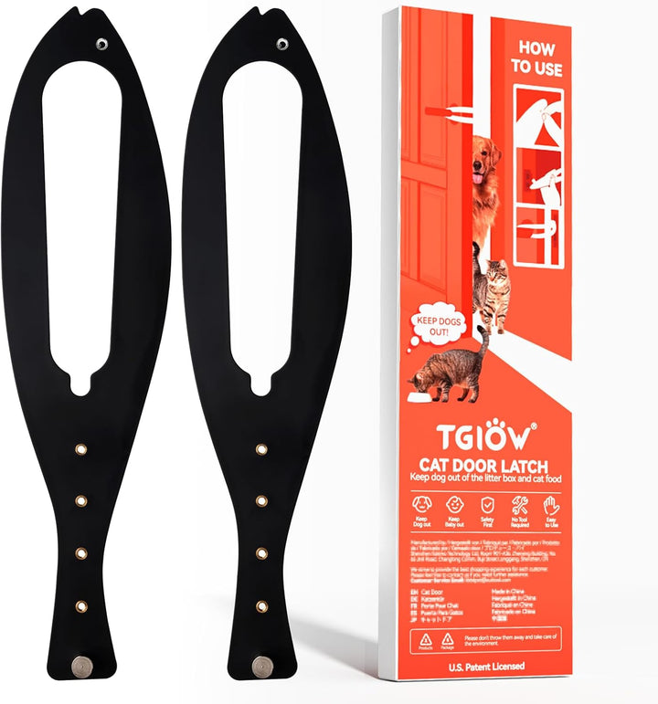 Cat Door Latch, 2 Pcs Cat Door Stopper Pet Door Latch to Keep Dog Out of Litter Box and Food, Door Prop for Cat with 5 Adjustable Size Strap 2.5-6" Wide, No Measuring, Easy to Install, White