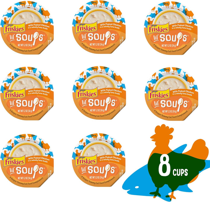 Purina  Natural, Grain Free Wet Cat Food Lickable Cat Treats, Lil' Soups Flaked Chicken - (Pack of 8) 1.2 Oz. Tubs