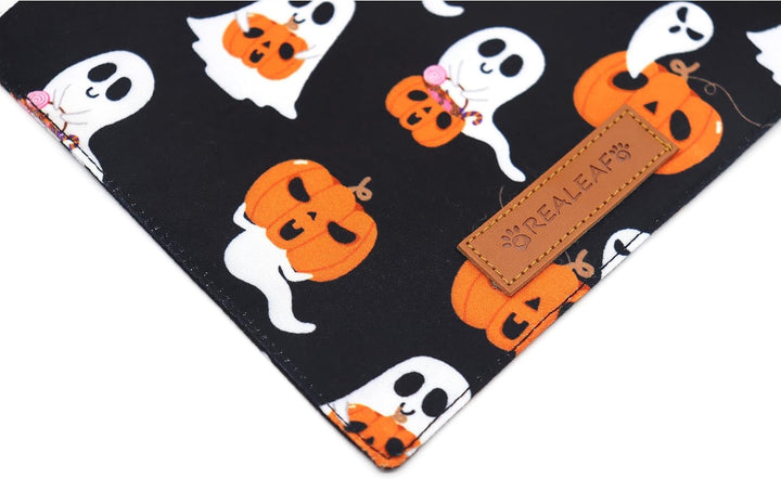 Halloween Dog Bandanas 2 Pack, Reversible Orange Pumpkin Pet Scarf for Boy and Girl, Premium Durable Fabric, Holiday Bandana for Small Medium Large and Extra Large Dogs (Large)