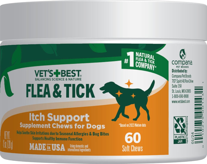 Natural Flea & Tick Soft Chews for Dogs – Natural Supplement for Dog Flea and Tick Prevention – Veterinarian-Formulated Itch Relief and Immune Support – Made in USA – 60 Chews