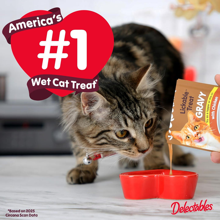 New! Delectables Lickable Treat Gravy Variety Wet Cat Treat & Food Topper, Food Topper, Hydrating, Grain-Free, No Fillers, No By-Products, No Added Preservatives, 1.4Oz Pouch, 30 Pack