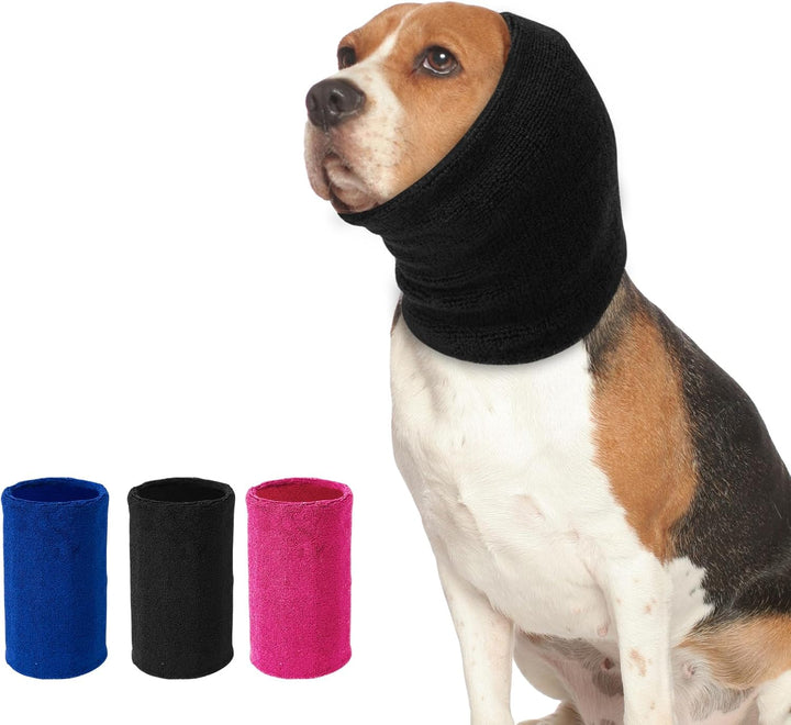 Dog Ear Muffs Noise Protection, Dog Calming Hoodie Cat Anxiety Relief Ear Wrap, Double Layer Thickened Soft Elastic Neck Head Cover Noise Cancelling for Grooming,Force Drying,Fireworks (Blue, Small)