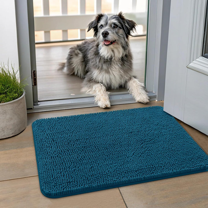 Dog Door Mat for Muddy Paws 30X20, Absorbs Moisture and Dirt Doormat, Non-Slip Washable Quick Dry Chenille Front Door Mat Indoor Entrance, Entryway Carpet for inside Floor, Grey