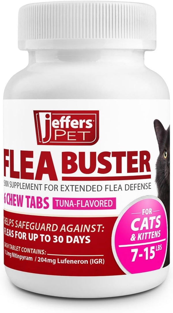 Pet Flea Buster Chewable Tablets for Cats and Kittens 7-15 Lbs, Tuna Flavor Supplements, Monthly Cat Flea Support, Made in USA, Easy to Feed Cat Tablets, Travel Friendly - 6 Count