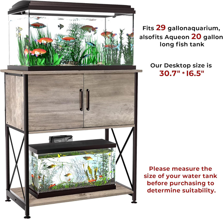 20-29 Gallon Aquarium Stand Metal Frame Fish Tank Stand with Cabinet Storage, for 20 Gallon Long Aquarium,30.7" L*16.5" W Tabletop,330Lbs Capacity Grey PG01YGZ
