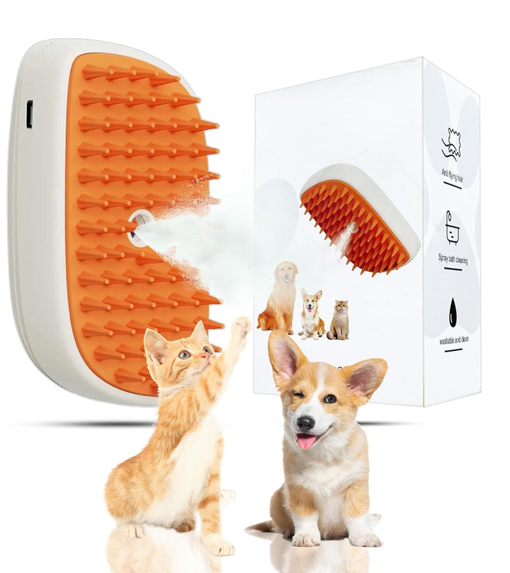 Pet Steam Brush for Cat & Dog - Pets Spray Hair Removal Comb - Cats Indoor Shedding & Grooming Mist Tool - Water Steamer Brushes for Long & Short Haired Dogs - Spritz Defur Comb (White Pro)