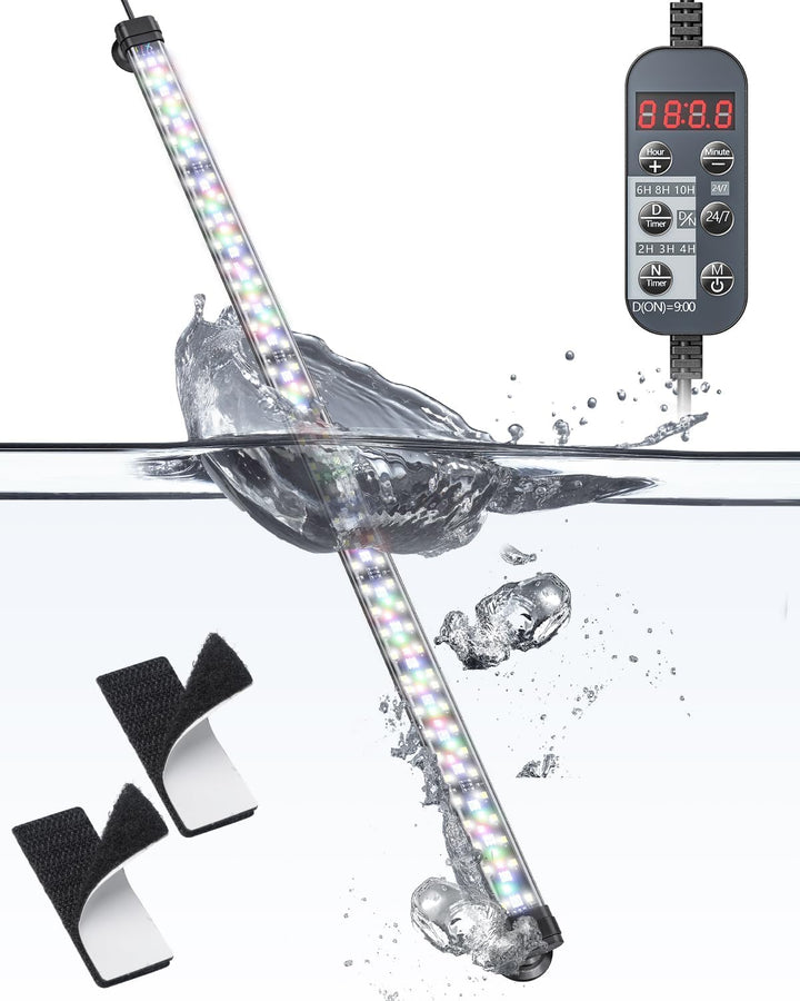 5 W Aquarium LED Light 8 Inch 24/7 Fish Tank Light with Full Spectrum Brilliant White Blue Red Green Lights Multi-Colored Leds with D/N Mode Single Color Effects Timer and Adjustable Brightness