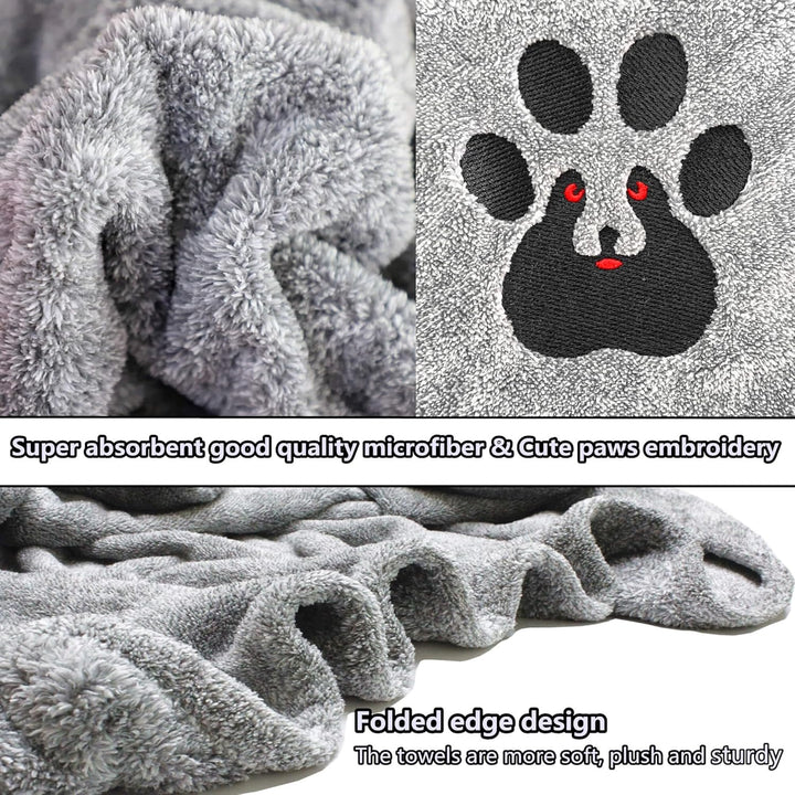 Dog Towels for Drying Dogs - Pack of 2 - Super Absorbent Soft Microfiber Pet Bath Grooming Towel for Dogs Cats and Other Pets (M-36" * 28", Grey and Brown )