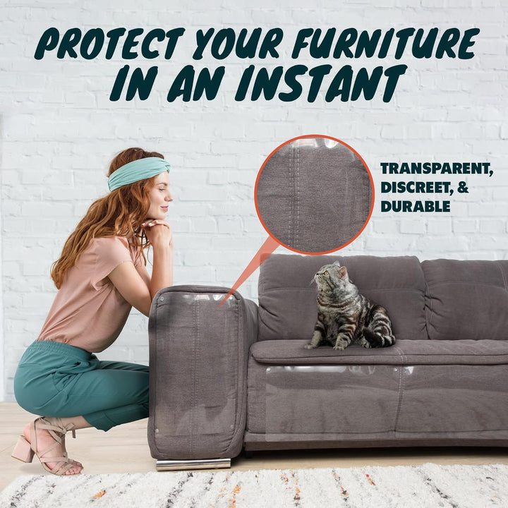 Anti Cat Scratch Furniture Protector, 10-Pack Couch Protector from Cat Claws - Heavy-Duty, Easy-To-Apply Scratching Deterrent and Shield for Sofa Corners, Walls, Doors- with 50 Twist Pins