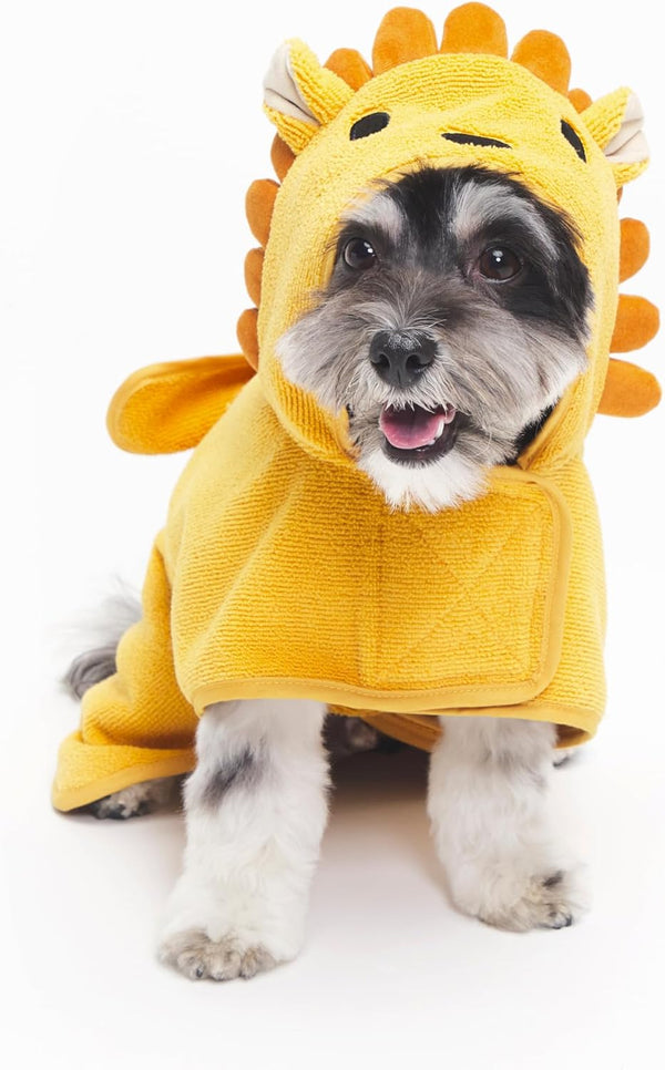 Dog Bathrobe Fast Drying with Hook and Loop Closure & Wrap Tie Snuggle, Cute Dogs Clothes, Easy to Clean, Machine Washable, Dog Coats and Tumble Dry Low - Lion, Small