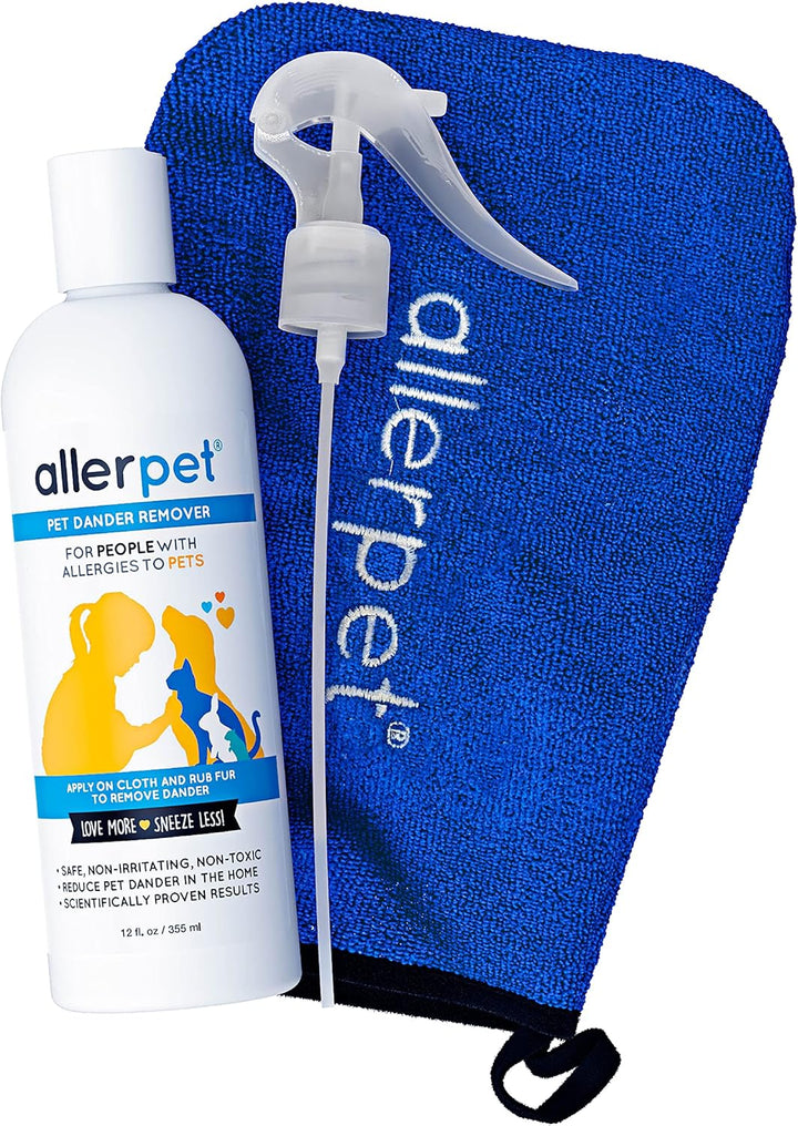 Multi-Pet Dander Remover with FREE Application Mitt & Sprayer - Best Pet Dander Remover for Allergens - for Dog/Cat Dry Skin Treatment - Made in USA - (12Oz)