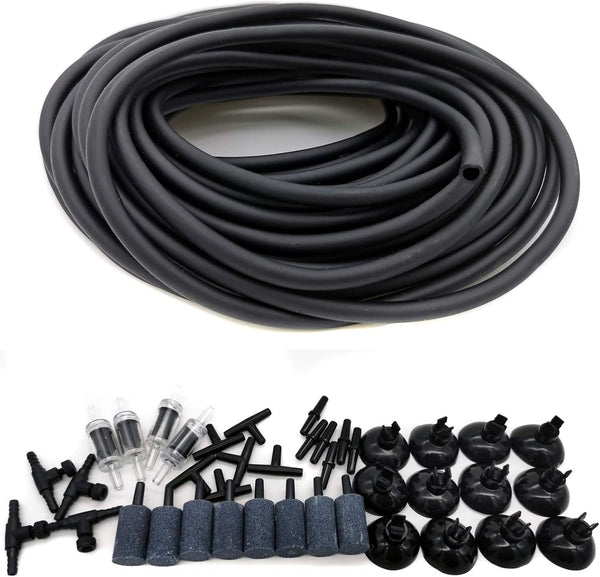 Aquarium 50 Feet Standard 3/16" Black Flexible Airline Tubing with Black Plastic Connectors for Fish Tank,Terrariums, and Hydroponics