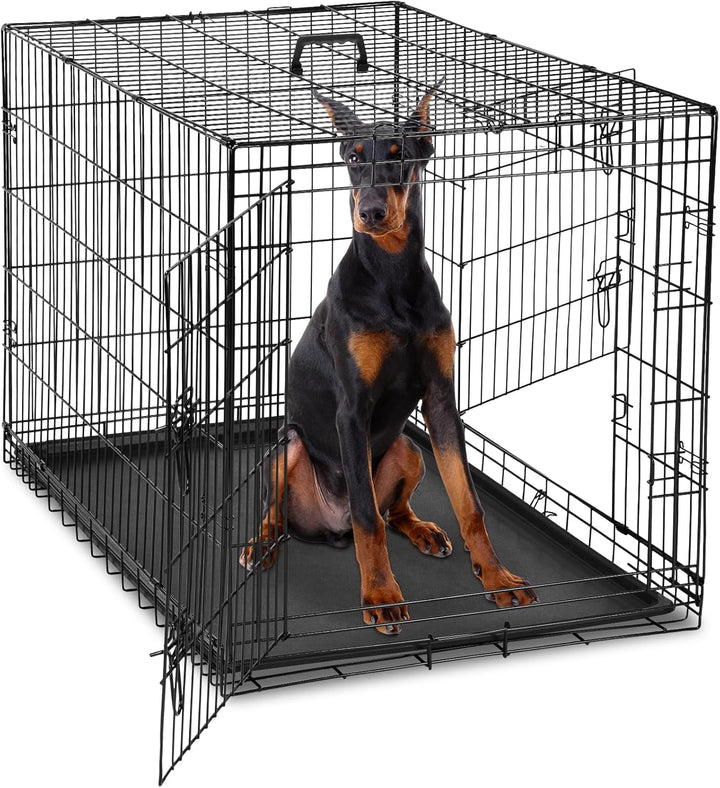 Dog Crate, 36 Inch Medium Double Door Dog Cage with Divider Panel and Plastic Leak-Proof Pan Tray, Folding Metal Wire Pet Kennel for Indoor, Outdoor, Travel