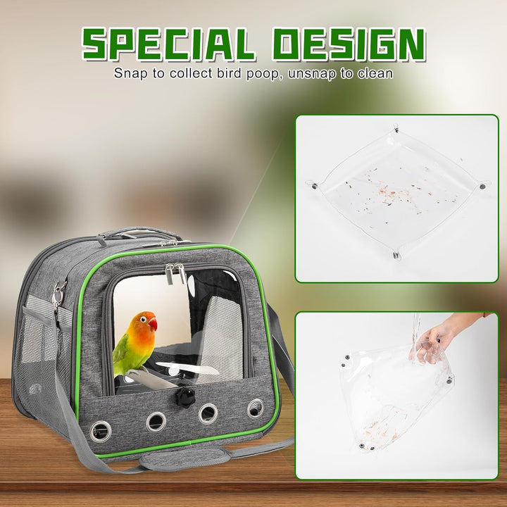 Upgraded Small Bird Carrier, Lightweight and Portable Travel Bird Cage with Stand and Easy Clean Tray, Parrot Parakeet Cockatiels Bird Travel Cage