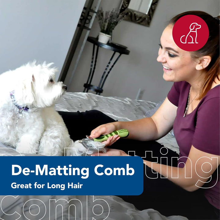 Pet Safari Dog De-Matting Comb - Serrated Stainless Steel Grooming Tool for Dogs with Medium to Long Hair - Keeps Coats Smooth & Soft - One Size