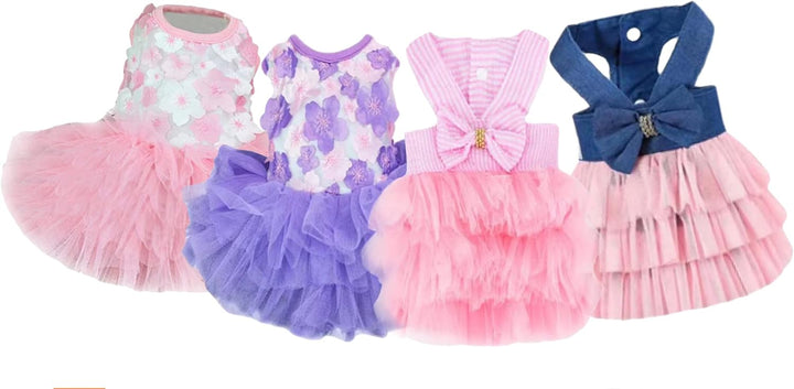 Dog Dresses, Fashion Pet Dog Clothes, Striped Mesh Puppy Dogs Princess Dresses (Pink, Small)