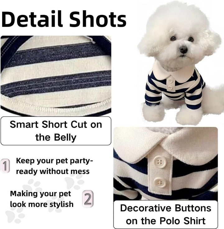 Cute Dog Clothes Boy Dog Polo Shirt for Small Medium Dogs - Summer Male Puppy T Shirts for Yorkie Poodle Shih Tzu Dachshund Kittens, Striped Collared Pet Doggie Designer Outfits Blue S