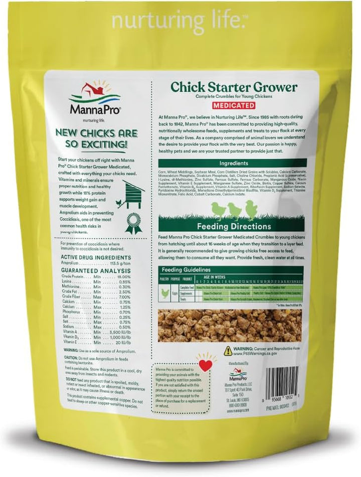 Medicated Chick Starter Grower Feed – High Protein Crumbles with Amprolium for Coccidiosis Prevention – Complete Chicken Feed for Baby Chicks and Pullets – for Healthy Growth – 5 Lb Bag