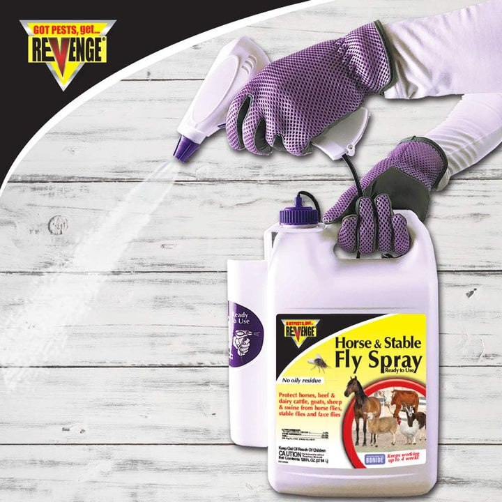 REVENGE Horse & Stable Fly Spray, 128 Oz Ready-To-Use with Power Sprayer, Long Lasting Flea and Tick Control