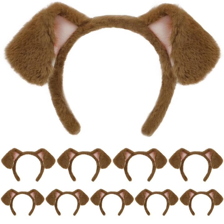 Dog Ears Golden Movable, Realistic Animals Ears Headband Brown, Fluffy Cat Bunny Bear Costume Halloween Christmas for Washing Makeup Cosplay Birthday Party
