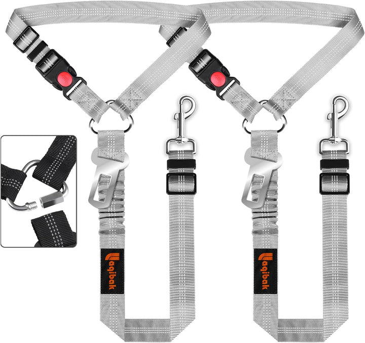 Removable Dog Seat Belt Harness for Car, 3 in 1 Pet Dog Car Seatbelt Leash, Retractable Restraint Secures to Vehicle Headrest & Adjustable Reflective Bungee Dog Seatbelt Tether, Blue and Black