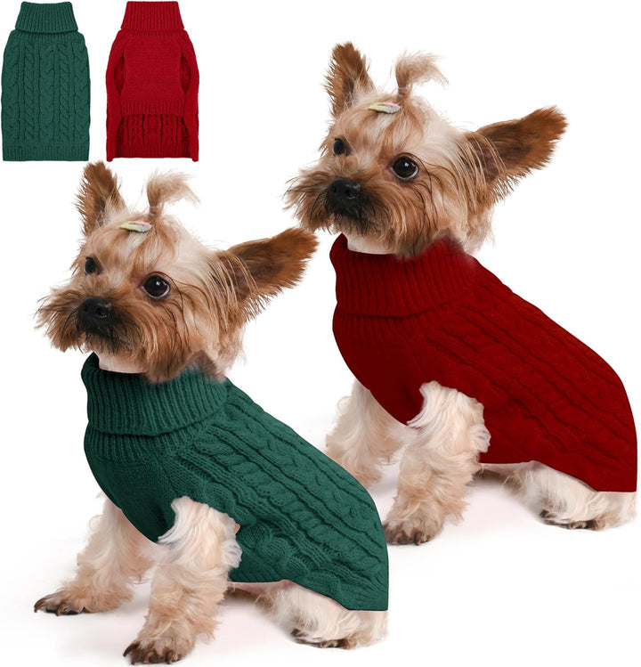 2 Pack Dog Sweaters for Small Dogs Winter Turtleneck Pullover Cable Knit Fleece Stretch Puppy Doggie Chihuahua Toy Poodle Yorkie Pomeranian Boy Girl Pet Clothes (S, Pink & Purple)