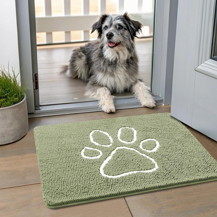 Dog Door Mat for Muddy Paws, Absorbent Dirt Trapper Non Slip Quick Dry Washable Chenille Mat for Mud Dogs, Entry Rug for Indoor and Outdoor (30X20 Inches, Grey)