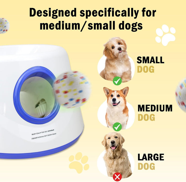 Automatic Dog Ball Launcher, Upgraded Dog Ball Throw Launcher, Adjustable Distance 10-40FT, for Small/Medium Dogs, with 3 2.3-Inch ETPU Balls, Indoor and Outdoor Interactive Toys