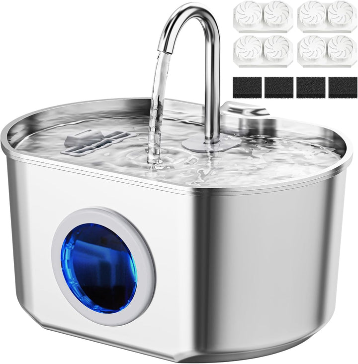 Cat Water Fountain Stainless Steel: 108Oz/3.2L Cat Fountain for Drinking- Pet Water Fountain inside - Automatic Dog Watering Dispenser Bowl - Pet Feeding & Watering Supplies - Water Level Window