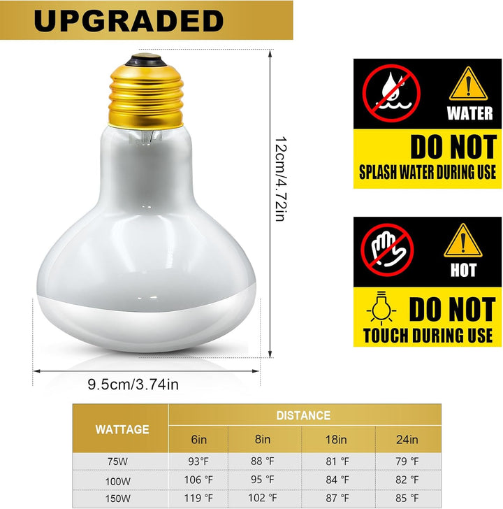 150W Reptile Heat Lamp Bulbs, 2Pack Heat Lamp Bulbs for Reptiles Basking Bulbs UVA Daylight Basking Light Amphibians Heating Lamp Emitter for Lizard, Tortoise, Bearded Dragon Gecko, Chicken