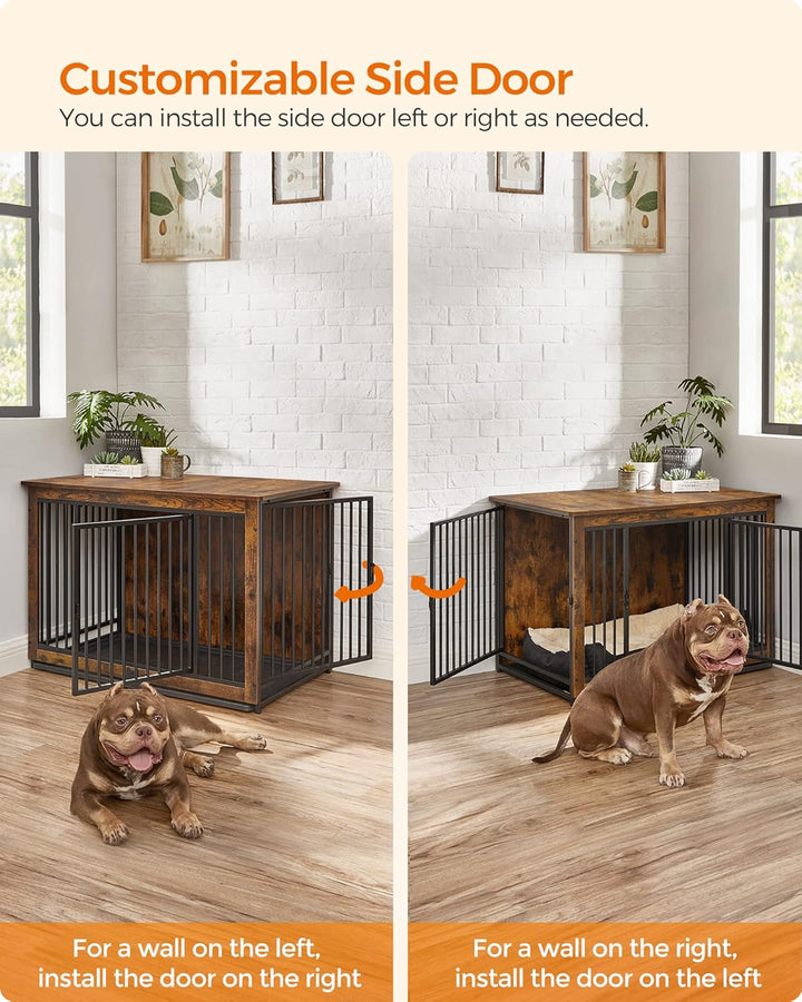 Dog Crate Furniture, 38 Inches Dog Kennel for Dogs up to 70 Lb, with Removable Tray, Heavy-Duty Dog Cage End Table, Double Doors Dog House, Rustic Brown UPFC013X01