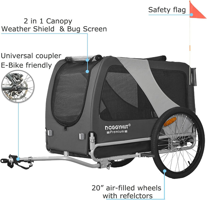 ® Premium Large/Xl Pet Bike Trailer & Stroller for Large Sized Dog or Multiple Small Dogs,Low Center of Gravity,Parking Brakes,Easy Folding Frame,Bicycle Carrier