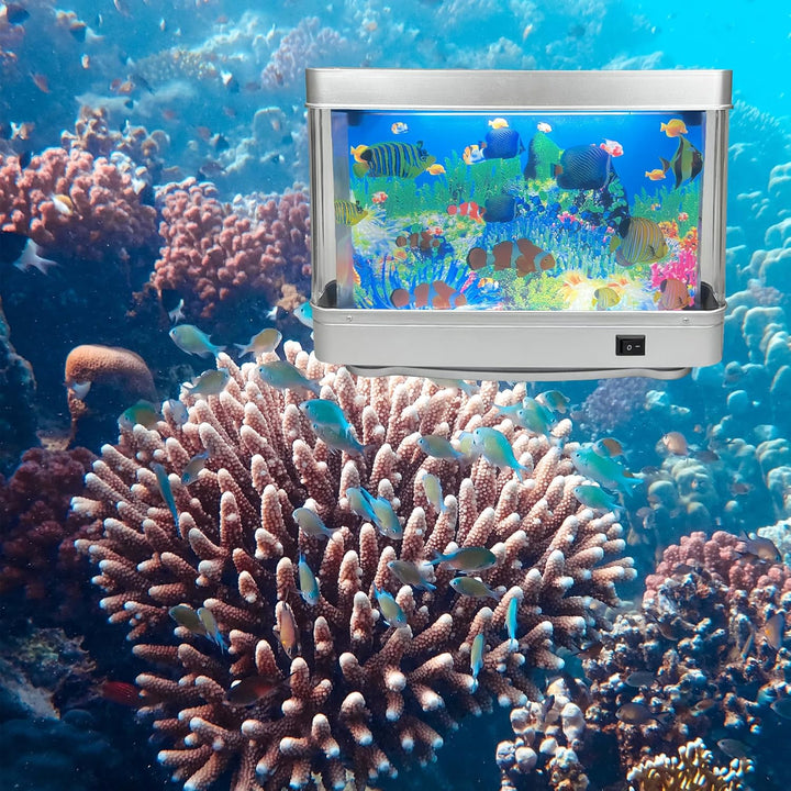 Fake Motion Fish Tank Mini Aquarium, Artificial Tropical Decorative Lamp Night Light with Moving Fish, Gift for Kids(Us Plug)