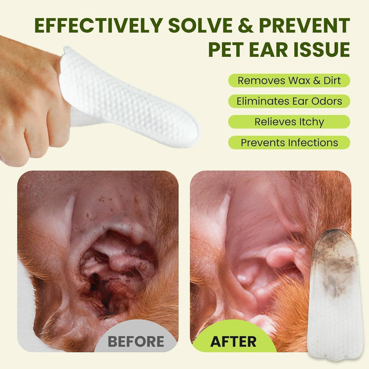 Ear Finger Wipes for Dogs & Cats, Thicker Dog Ear Cat Ear Cleaner Wipes, Natural Relief Cat Ear Cleaner Dog, Pet Health Supplies for Dog Small Animal Cat, Aloe Scent Deodorizing - 50 Count
