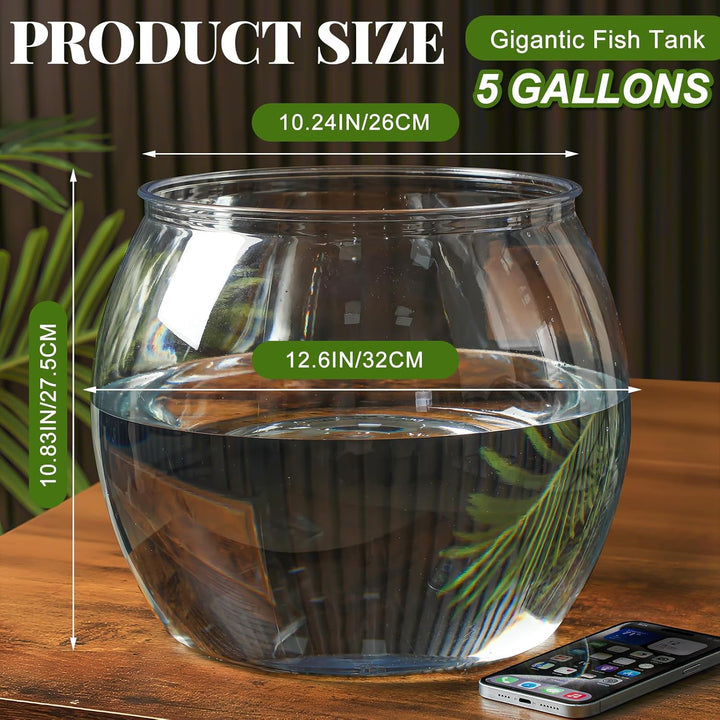 5 Gallon Plastic Fish Tank Large Bowl Shatterproof with Crystal Clear Clarity for Terrarium, Flower Vase Centerpiece Gift for Fish Lovers (Round)
