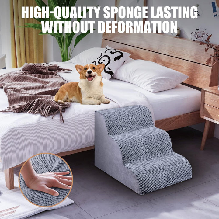 Dog Stairs for Small Dogs, 3-Step Dog Stairs for High Beds and Couch, Pet Steps for Small Dogs and Cats，Non-Slip Stable Indoor Dog Steps