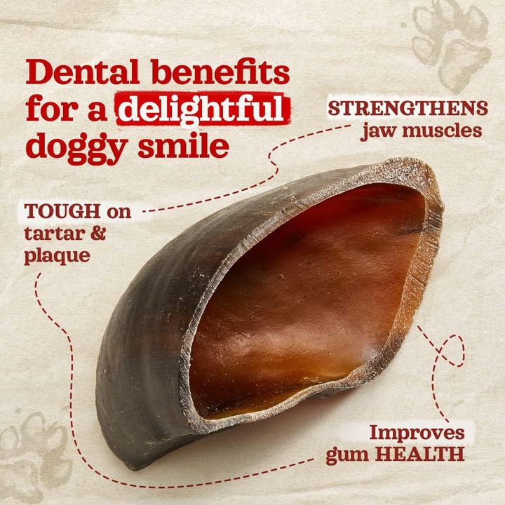 Cow Hooves (6 Pack), Odor-Free, All Natural Sourced from Farm-Raised Beef Hoof Dog Treats, Great Alternative to Bully Sticks or Rawhide, Dental Chew for Small, Medium, Large Breeds