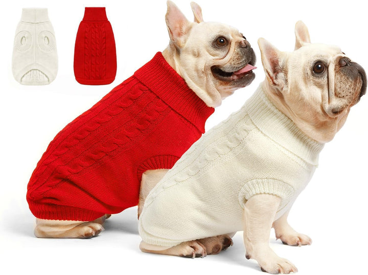 2 Pack Dog Sweaters for Small Dogs - Puppy Medium Warm Clothes in Winter, Turtleneck Pullover Design for Boy Girl Pet, Doggie, Cat, Kitten Chihuahua Bulldog Pug Beagles (M, Grey, Pink)