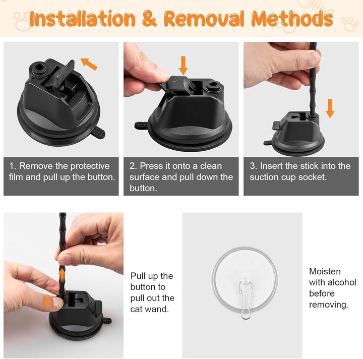 Cat Wand Toy, 15 Pcs Interactive Cat Feather Toys for Indoor Self Play & Exercise, 2 Play Modes Kitten Teaser Wand, Reusable Suction Cup Kitten Toys