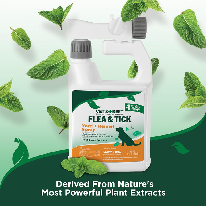 Flea and Tick Yard & Kennel Spray, Dog Flea Spray That Kills Fleas, Mosquitoes, & Ticks, Plant-Based Ingredients, Plant Safe Ready-To-Use Hose Attachment, 32 Fl Oz