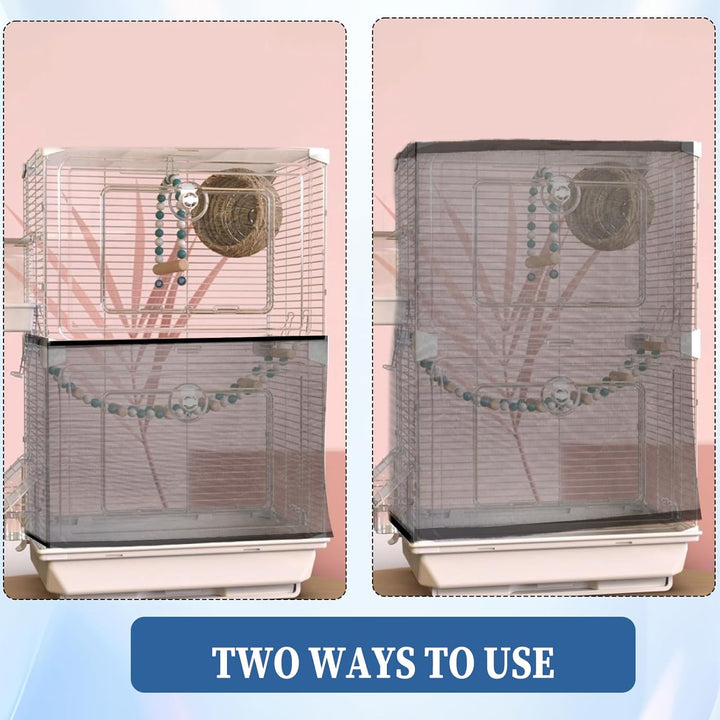 2Pcs Universal Bird Cage Seed Catcher, Adjustable Bird Cage Netting Seed Catcher, Large Stretchy Bird Cage Cover Skirt, Soft Airy Cage Net Stretchy Skirt for round Square Cages (Black)