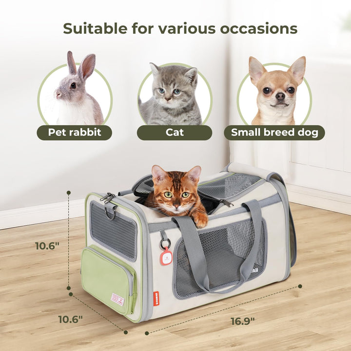 Cat Carrier with ID Tag, TSA Airline Approved Cat Carrier, Soft Sided Collapsible Pet Travel Carrier, Foldable Cat Bag, Portable, Comfortable, Convenient Cat Travel Carrier