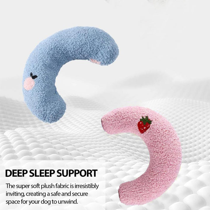 U-Shaped Calming Pillow for Cats and Dogs - Super Soft Plush Fabric, Cozy Headrest, Neck Support for Deep Sleep, Kitten Headrest, Pet Bed (Blue)