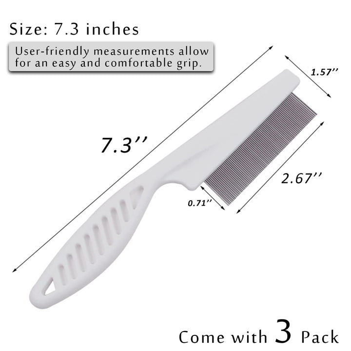 Flea Combs & Lice Brushers for Dogs and Cats, Fine Tooth Combs 3-Pc, White