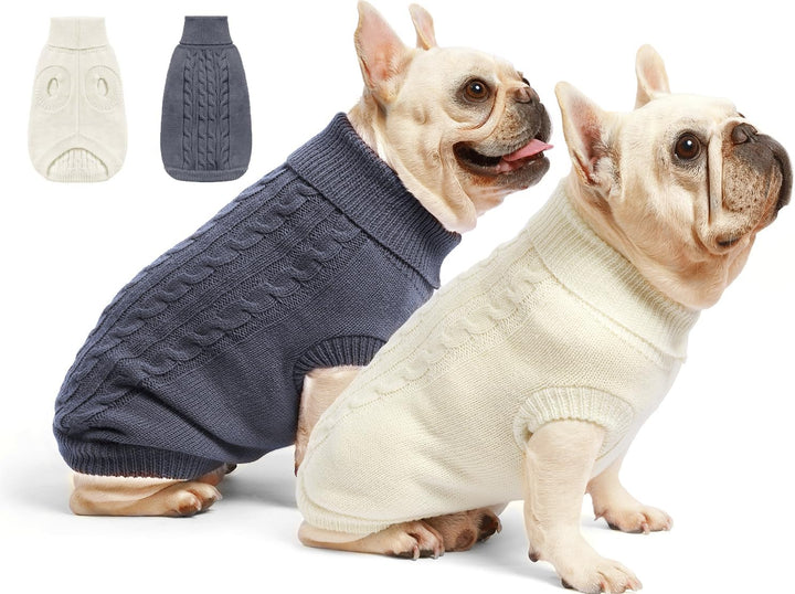 2 Pack Dog Sweaters for Small Dogs - Puppy Medium Warm Clothes in Winter, Turtleneck Pullover Design for Boy Girl Pet, Doggie, Cat, Kitten Chihuahua Bulldog Pug Beagles (M, Grey, Pink)