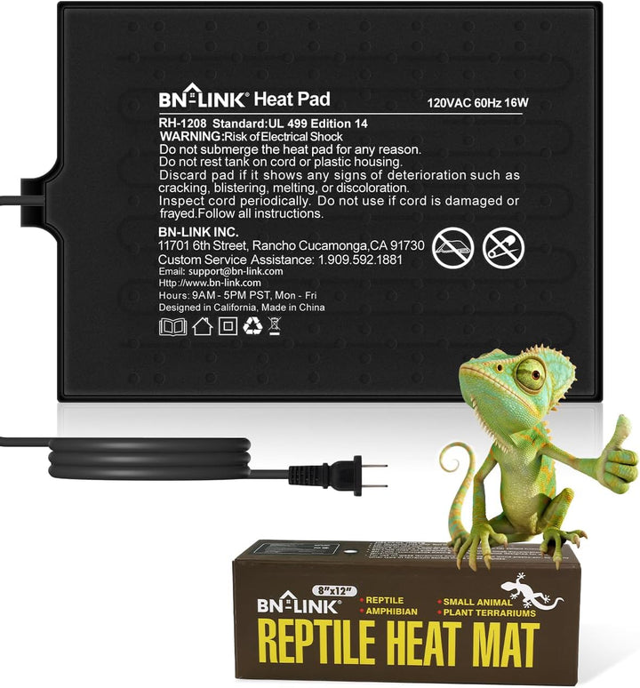 Reptile Heat Pad 6"X8" 8W for 10-20Gal under Tank Terrarium Heating Mat Waterproof for Turtle, Lizard, Frogs, Snake, Hermit Crab