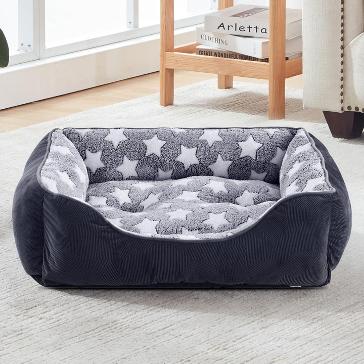 Small Dog Beds Small Size Dogs, Rectangle Washable Dog Bed, Orthopedic Dogs Sofa Bed, Pet Cuddler Anti-Slip Bottom, Soft Calming Sleeping Warming Puppy Bed (S (20"X 19"X 6"), Black)