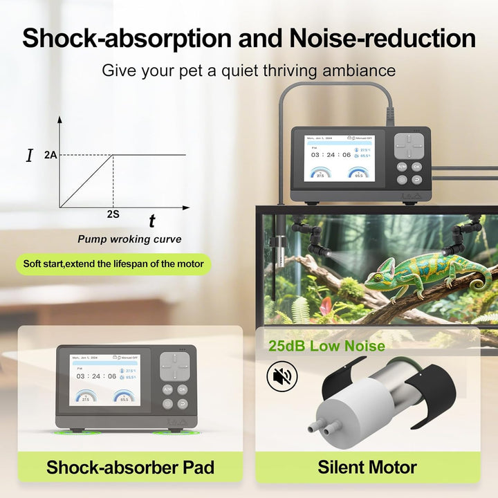 J&A Smart Reptile Mister, Automatic Misting System for Tanks - Programable Timer with Temperature/Humidity Probe, Ideal for Reptile Habitat (Black)