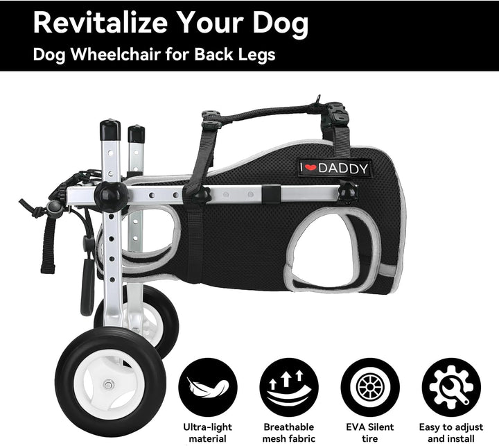 Dog Wheelchair for Back Legs,Adjustable Lightweight Aluminum Profile Pet Wheel Chair Has Added Hand-Carrying Assistance and Reflective Functions for Small Dogs and Cats